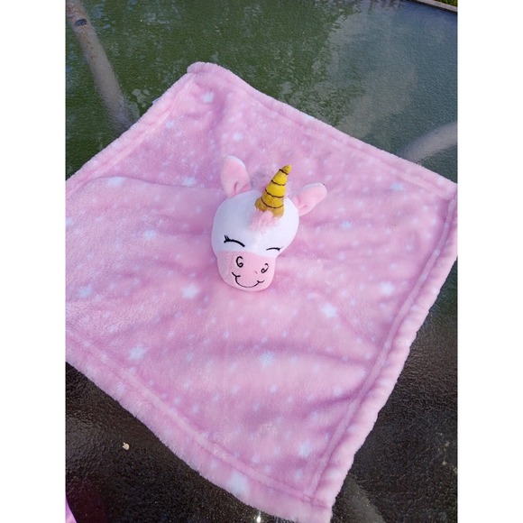 HB‎ Hudson Baby Pink Unicorn Lovey Security Blanket White Stars - Picture 1 of 5